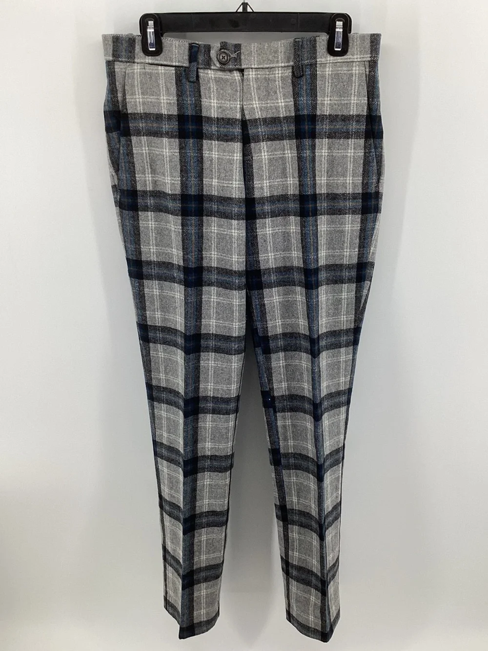 Tommy Hilfiger Gray and Navy Plaid Wool Dress Pants